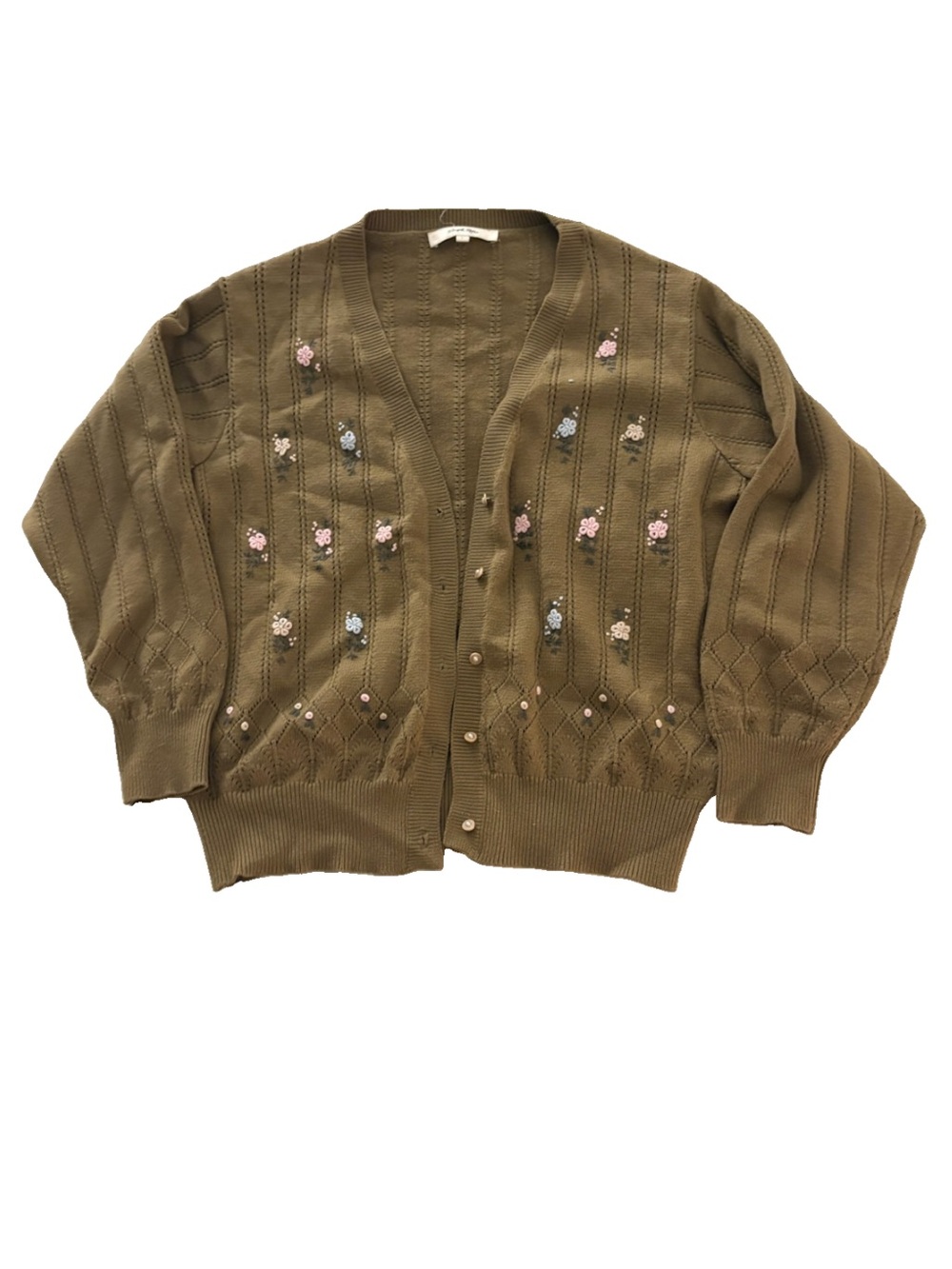 Olive Green Floral Button-Front V-Neck Cardigan